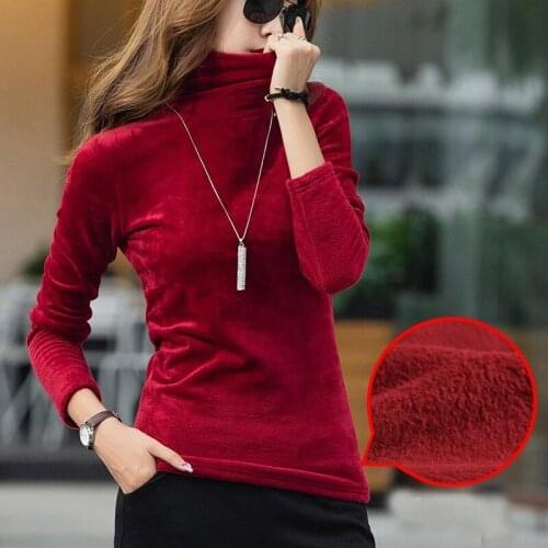 Blusa T Shirt Women Plus Velvet Thick Turtleneck Autumn Winter Womens T Shirt Long Sleeve T-shirt Plus Size Women Clothing