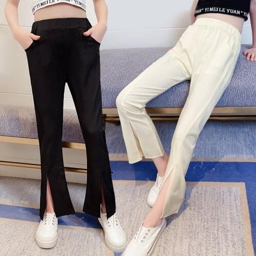 New Summer Teen Girls Pants Ice Silk Vertical Soft Smooth Fabric Non-Defrmation Cool Suit Trousers Childrens Clothes 4-14Years