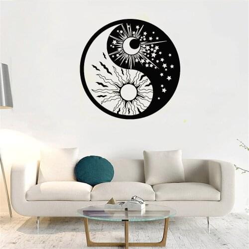 Buddhism Stars Day Night Yin Yang Symbol For Bedroom Sun Moon Wall Stickers Decor Company Vinyl Wall Decal ov352