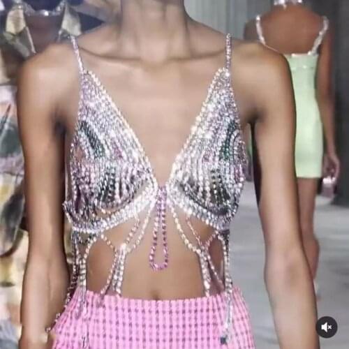 Luxury full rhinestone mixed color shiny body chain bra underwear sexy bikini breast chain jewelry accessories gift for women