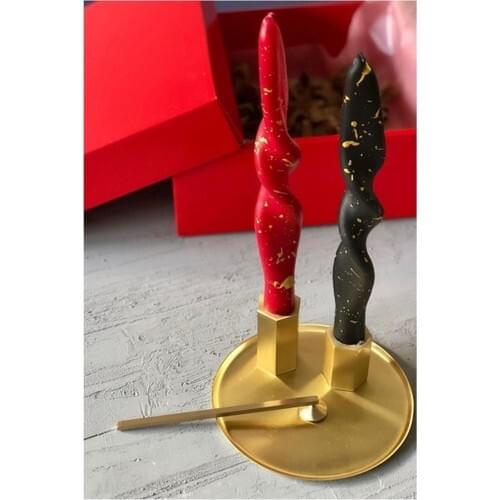Lukrea Decorative Handmade Red Twisted Candlestick Candle (With Gold Pattern) 25CM