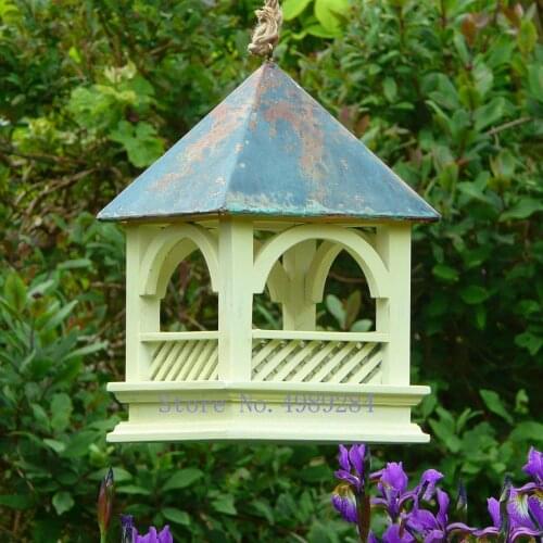 Nordic Metal roof Handmade wood Bird feeder Wild bird feeder Home outdoor courtyard park decoration accessories feed containers