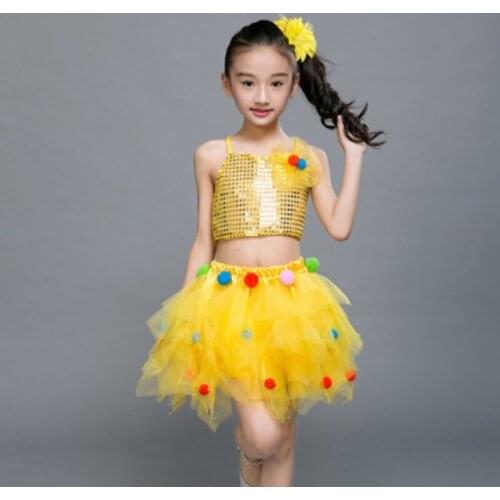 Childrens ballet new childrens princess dress colorful yarn skirt pettiskirt sequins jazz dance costumes modern dance