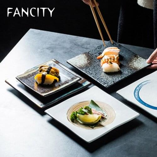FANCITY Japanese-style ceramic plate square plate western food plate sushi plate breakfast plate dish plate home creative flat