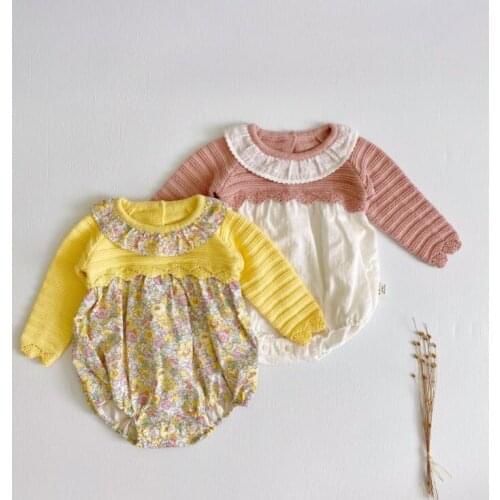 2021 new boys girls knitted patchwork printed rompers cotton full sleeve autumn babys jumpsuit