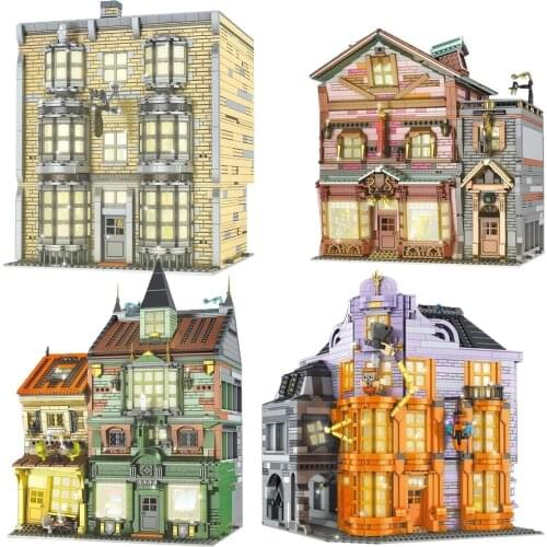MOULD KING 16041 Streetview Building Blocks The Magic Joke Shop Model with Lights Bricks Diagoned Alley Toys Kid Christmas Gifts