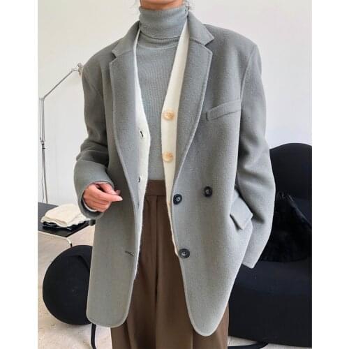 Suit Coats Retro Wool Jacket Female Double Side Cashmere Overcoat Casual Warm Woolen Coat Women Clothes Winter Clothing 2021