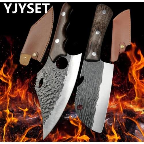 Forged Slaughter Boning Knife Outdoor Hammered Slicing Meat Cutting Fish Kitchen Knife Portable Skinning Multi Purpose Knife