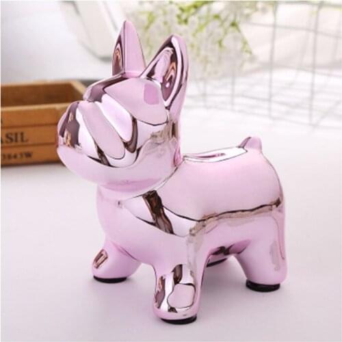 Creative Bulldog Figurine Handwork Household Plating Pink Ceramic Piggy Bank Table Decoration Home Living Room Desktop Ornaments