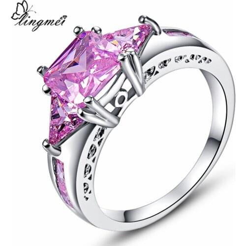 Lingmei Wholesale 4 s Classic Wedding Bridal Pink Purple White Red Gold CZ White GoldRing Size 6-10 Jewelry