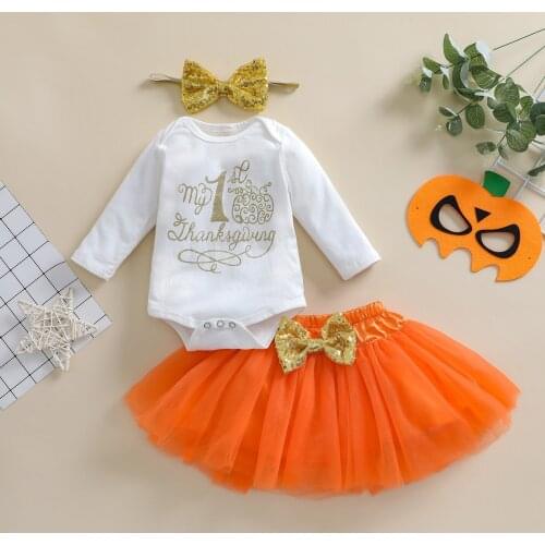 Ma&Baby 0-18M Newborn Infant Baby Girls Boys Thanksgiving Day Costume Letter Romper Tutu Skirts Headband Cute Clothes Set Outfit