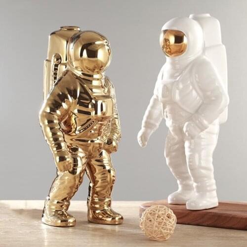 [MGT] Gold Space Man Sculpture Astronaut Fashion Vase Creative Modern Ceramic Cosmonaut Ornament Model Garden Statue Decorations