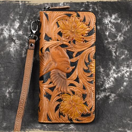 High Quality Genuine Leather Male Clutch Coin Wallet Cards Clip Holder Retro Multi-Pocket Natural Skin Men Wrist Long Purse