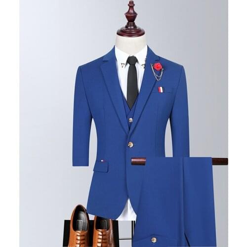 Mens solid color 3/4 sleeve western fit business casual mens three-piece suit spring new fashion social wedding best man suit