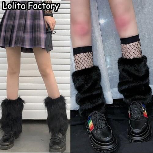 Punk Solid Black Cool fur Long Socks Women Outdoor Knee High Elastic Leg Warmers 2020 Lady Warm Slim Gothic Hip-hop Rock Sock