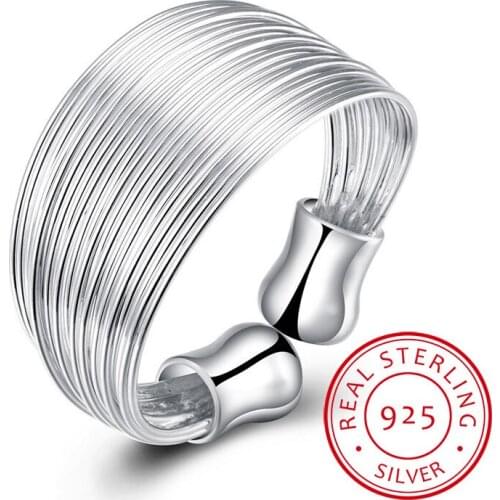925 Sterling Silver Open Ring INS Minimalist Multi-layer Weaving Lines Finger Ring For Women Statement Adjustable Ring