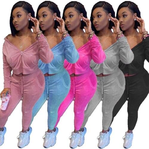 Echoine Autumn Women Velvet Activewear Sets Zipper Sweatshirt Hoodies& Fitness Pants Two Piece Set Casual Tracksuits Outfits