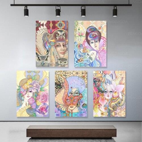 Abstract Style Posters Colorful Woman Mask Canvas Painting Home Decoration Living Room Wall Art Framework Picture Modular Prints