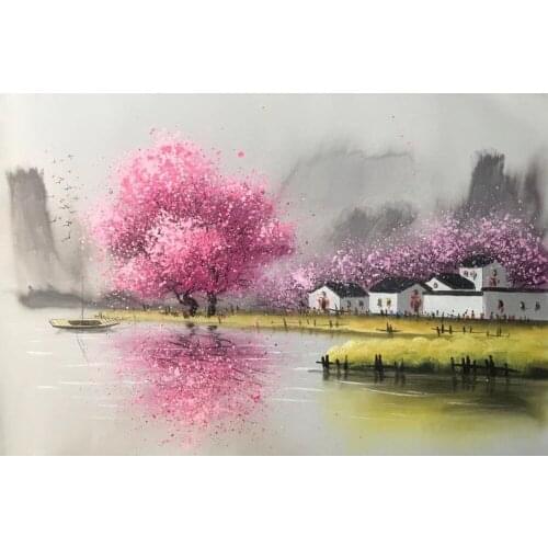 Hand Painted Landscape Canvas Painting Abstract Wall art Picture for Home Decoration Chinese Region of Rivers and Lakes