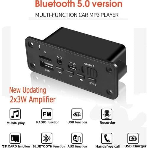 With Microphone 2*3W Amplifer Bluetooth MP3 Player Module FM Radio Handsfree Car Kit USB AUX 3.5mm Line IN Recorder 5V-12V