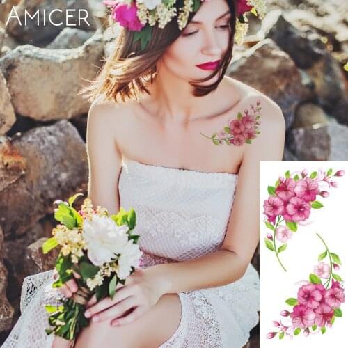 1 piece flash henna tattoo fake temporary tattoos stickers sexy romantic rose flowers arm shoulder tattoo waterproof women