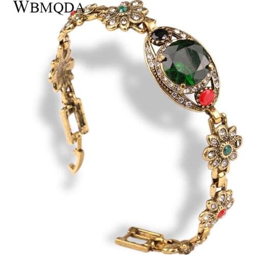 Wbmqda Hot Bohemian Fashion Flower Shape Antique Gold Color Charm Bracelets & Bangles For Women Vintage Ethnic Wedding Jewelry