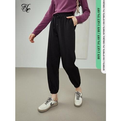 FANSILANEN Women Pants Solid Elastic Waist Banded Sweatpants Autumn New Nine-point Slimming Casual Pants Womens Fashion Pants