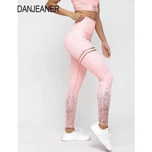 DANJEANER Hot Stamping High Waist Stretch Fitness Legging Women Summer Sportswear Pants Push Up Workout Leggings Body-building
