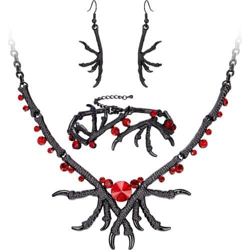 Halloween Skull Claw Necklace Earrings Bracelet Set Women Choker Dangle Paw Collier Femme Neck Chain Holiday Party Jewelry Gift