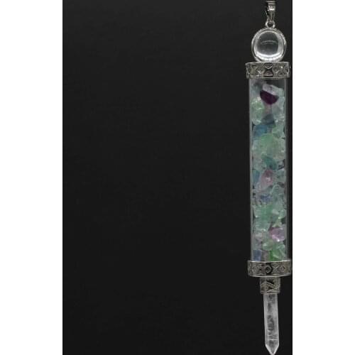 100-Unique 1 Pcs Silver Plated Hexagon Pillar Fluorite Stone with Round Bead Pendant Rock Crystal Jewelry