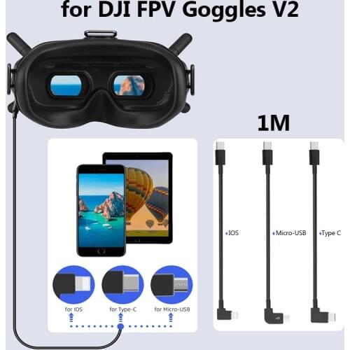 1m Data Cable for DJI FPV Goggles V2 Phone Tablet Micro-USB Type-C IOS Connector Transmission Line FPV Combo Flight Glasses Wire