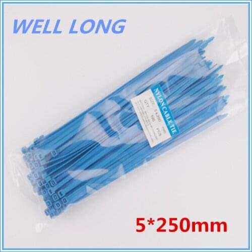 200pcs/lot 5*250mm Blue Self-Locking Nylon Wire Cable Zip Ties, Cable Ties