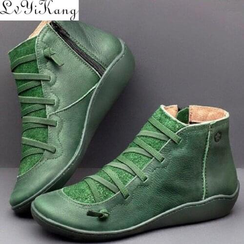 2019 Fashion Autumn Women Boots Mid Female Daily Shoes Martins Short Boots PU Leather Ankle Boots Plus Size 35-43