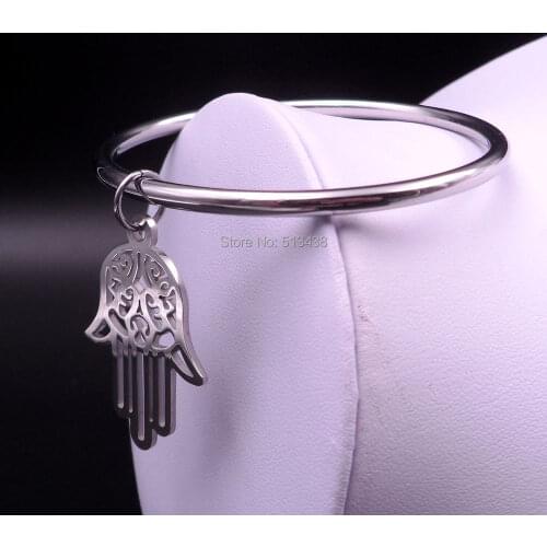 5pcs lot of Stainless Steel Cuff Bangle religious Open Hamsa Hand / Masonic charms bangle