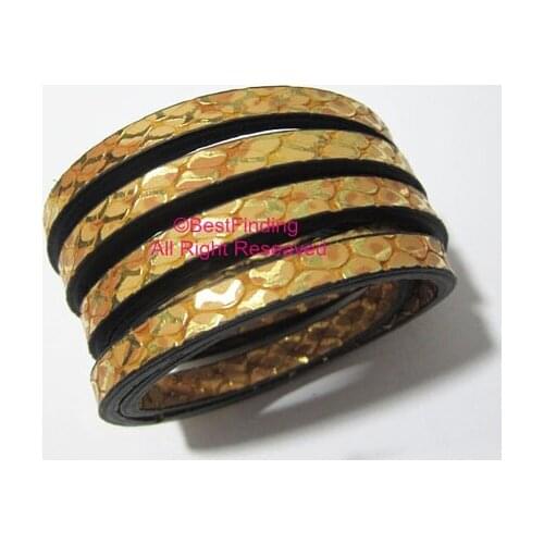 5x2mm Metallic yellow snake leather cord 5mm Flat leather cord