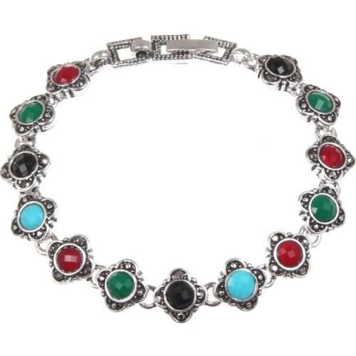 Antique Jewelry Round Flower White Moonstone Antique Silver Charm Bracelet Womens Beach Holiday Jewelry Gift Accessories