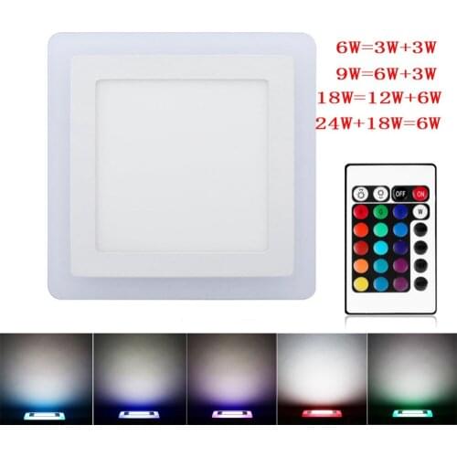 Free ship White + RGB LED Panel Light and Remote Control 6w/9w/16w/24W Recessed LED Ceiling downlight Acrylic Panel Lamp
