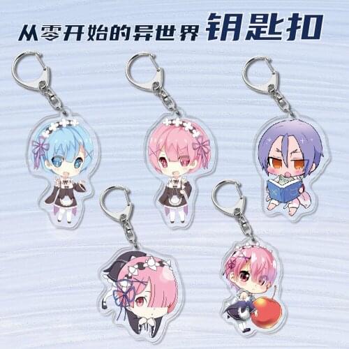Japanese Anime Re:Life In A Different World From Zero Keychain Rem Ram Cartoon Figures Acrylic Keyring Toys Bag Pendant Ornament