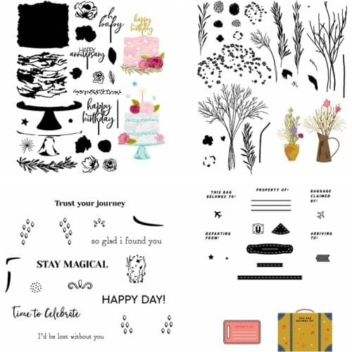 Journey Travel Suitcase Birthday Cake Time To Celebrate Vase Flower Cutting Die Matching Clear Stamp Crafts Card Making 2021