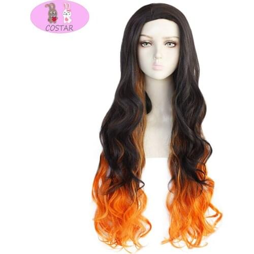 COSTAR 2020 Anime Demon Slayer: Kimetsu No Yaiba Kamado Nezuko Cos Hair Long Black with Orange Cosplay Costume Wig