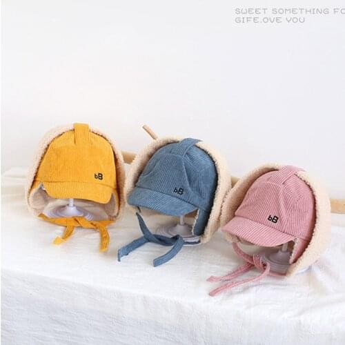 2021New Childrens hat peaked cap solid colors Autumn and winter Ear protection Cap Adjustable Keep Warm Windproof Good in stock