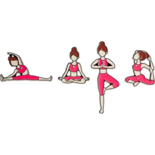 HOSENG Pink Cartoon Yoga Series Brooch Sports and Leisure Trend Alloy Women Enamel Pin Gift HS_775