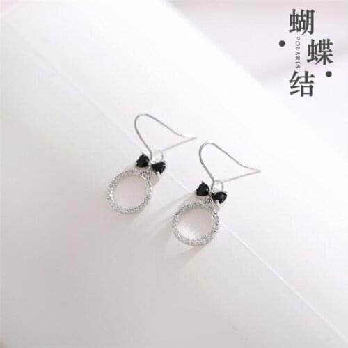 Korean Bowknot Zircon Earrings Hook Elegant Sweet Circle Personality All-match Female Earring Silver 925 Jewelry for Women SE122