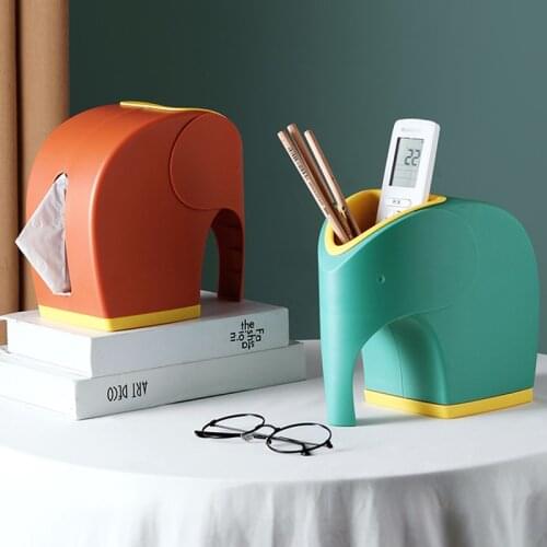 Elephant Shape Tissue Paper Storage Box Plastic Remote Control Holder Home Office Desktop Organizer for Living Room