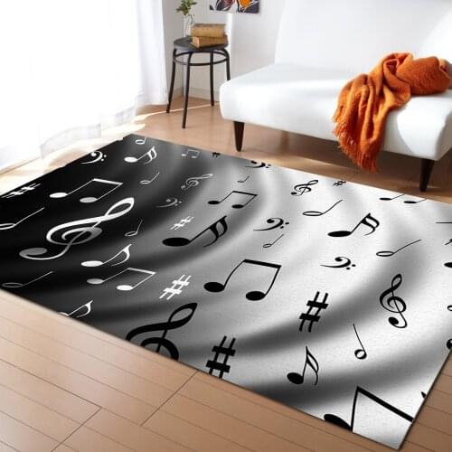 Water Wave Black White Musical Notes Carpets for Living Room Bedroom Area Rug Kids Room Play Mat 3D Printed Home Large Carpet