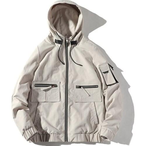 New Preppy Style Mens Jacket Spring Autumn Loose Hooded Trend Coats Printed Casual Jacket White/Yellow/Black Casaco Masculino