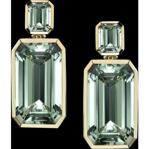 Trendy Square Green Zircon Wedding Earrings Fashion Jewelry Gold Color Geometric Crystal Stone Drop Dangle Earring