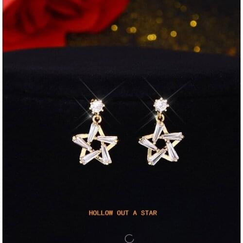 Fashion Star Zircon Earring Temperament Simple Personality Exquisite All-Match Girls Romance S925 Needles Earrings