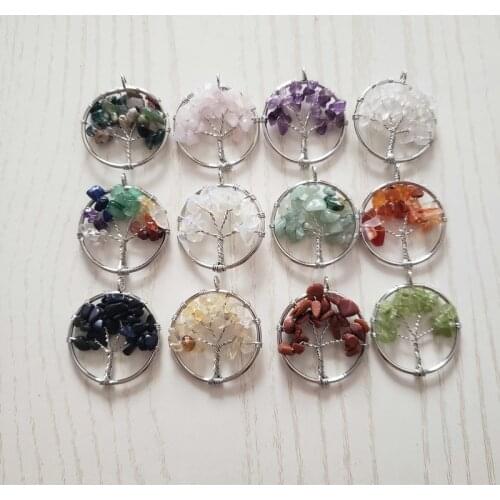 Hot Fashion 30MM Tree Of Life 1pcs Wisdom Tree Chakra Reiki Healing Natural Stone Pendant For Jewelry Making Necklace Accessorie