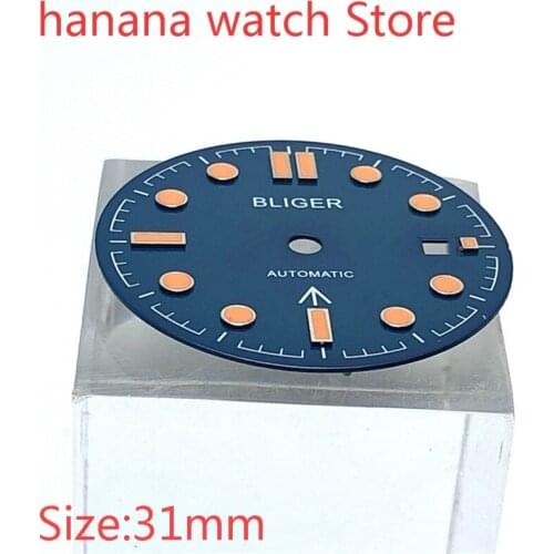 Bliger 31mm Dial Date Kit ETA 2824/2836 Miyata 8215/8205/821A MH35 MH36 Movement Mens Watch Night Plate Parts Drak blue